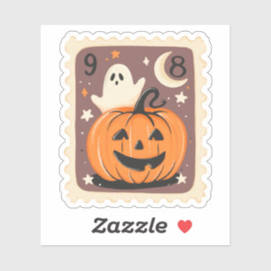 Vintage Halloween Jack-o'-Lantern & Ghost Stamp