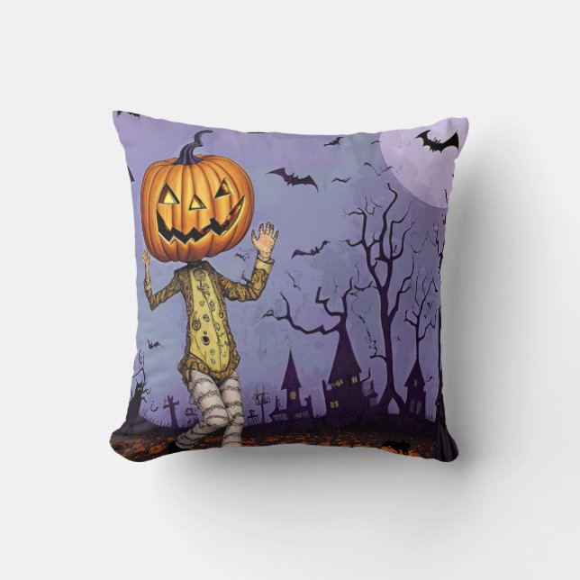 Vintage Halloween Jack O' Lantern Pumpkin Head Cushion (Front)