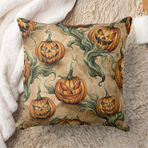 Vintage Halloween Jack-O-Lantern Vine Pattern Cushion