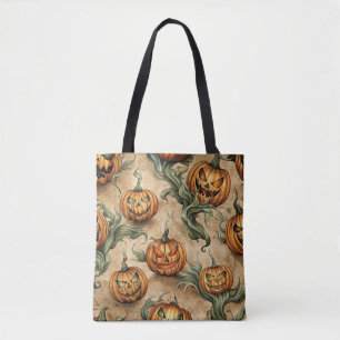 Vintage Halloween Jack-O-Lantern Vine Pattern Tote Bag