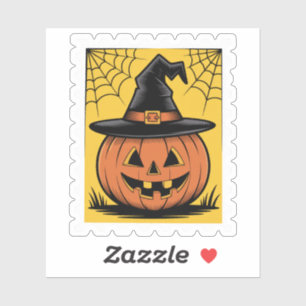 Vintage Halloween Jack-o'-Lantern Witch Hat Stamp