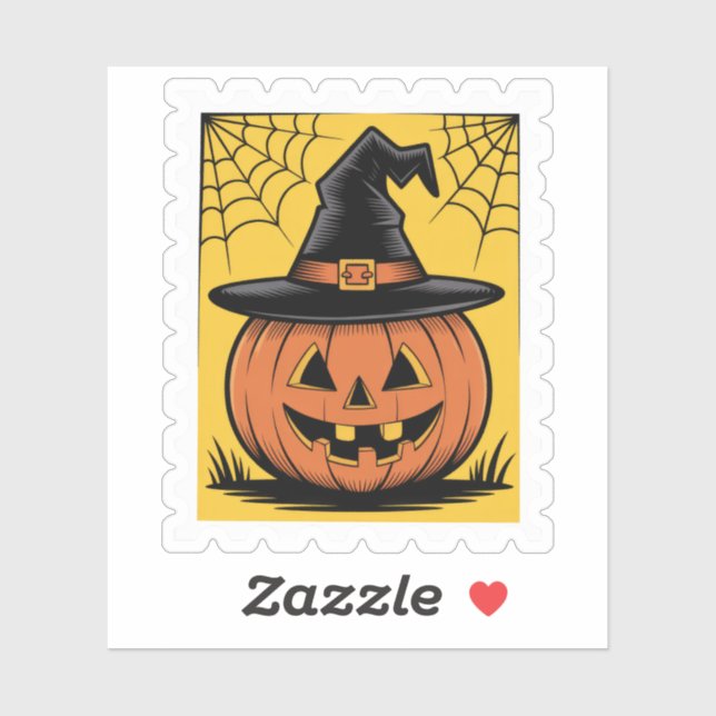 Vintage Halloween Jack-o'-Lantern Witch Hat Stamp (Sheet)