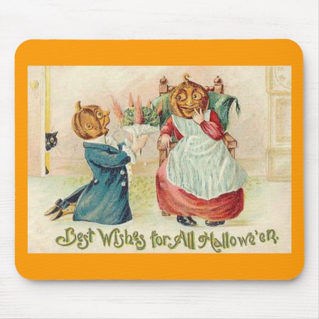 Vintage Halloween Jack o'Lantern Couple Mouse Mat (Front)