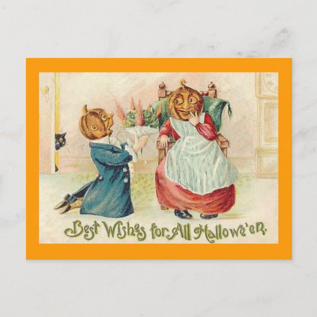Vintage Halloween Jack o'Lantern Couple Postcard (Front)