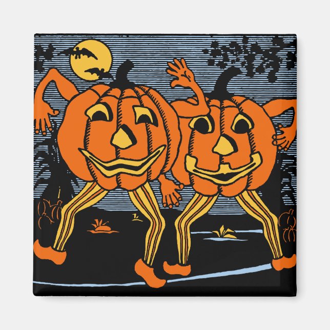 Vintage Halloween Jack O'Lantern Twins Magnet (Front)