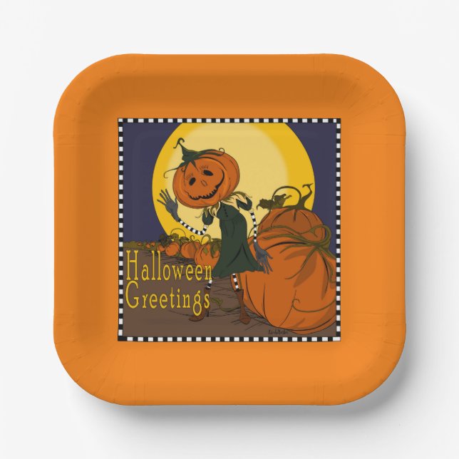 Vintage Halloween Jackolantern Party Plate (Front)
