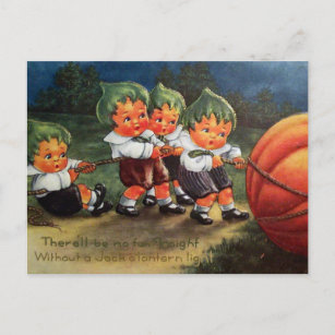 Vintage Halloween kids and pumpkin postcard