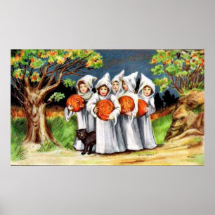 Vintage Halloween kids Holiday party poster