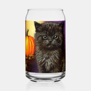Vintage Halloween Kitten Can Glass