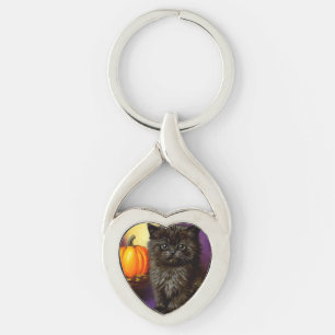 Vintage Halloween Kitten Key Ring