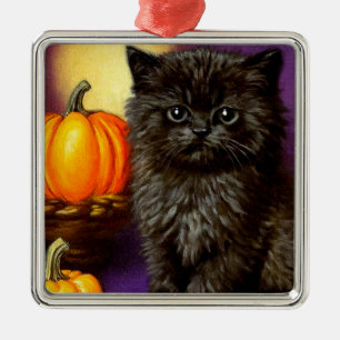 Vintage Halloween Kitten Metal Tree Decoration