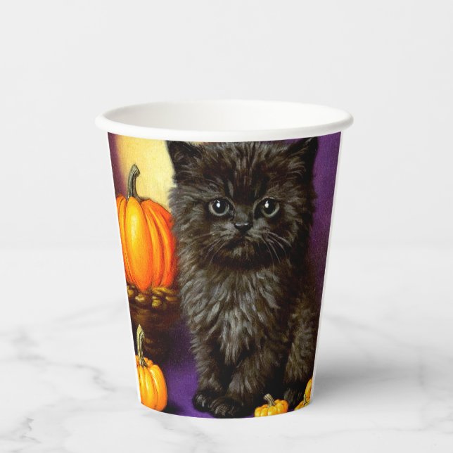 Vintage Halloween Kitten Paper Cups (Front)