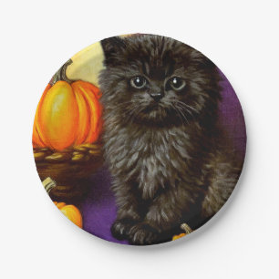 Vintage Halloween Kitten Paper Plate