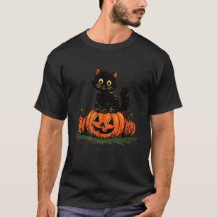 Vintage Halloween Kitten Pumpkin Black Cat Art Jac T-Shirt