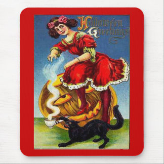Vintage Halloween Lady in Red Mouse Mat