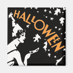 Vintage Halloween Lady with Mask Jack-O’-Lantern Magnet