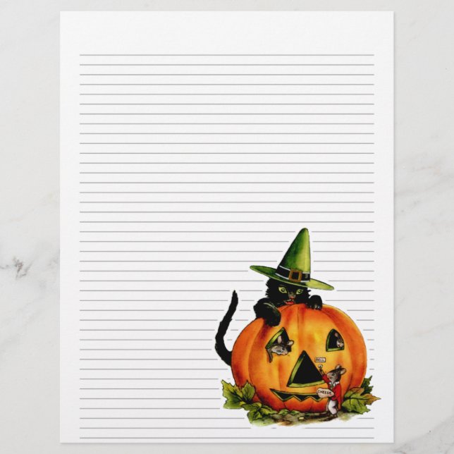 Vintage Halloween Lined Letterhead Stationery (Front)