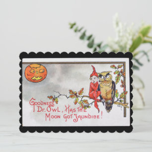Vintage Halloween Little Elf And Owl Holiday Card