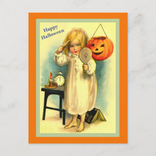 Vintage Halloween Little Girl & Jack-O-Lantern Postcard