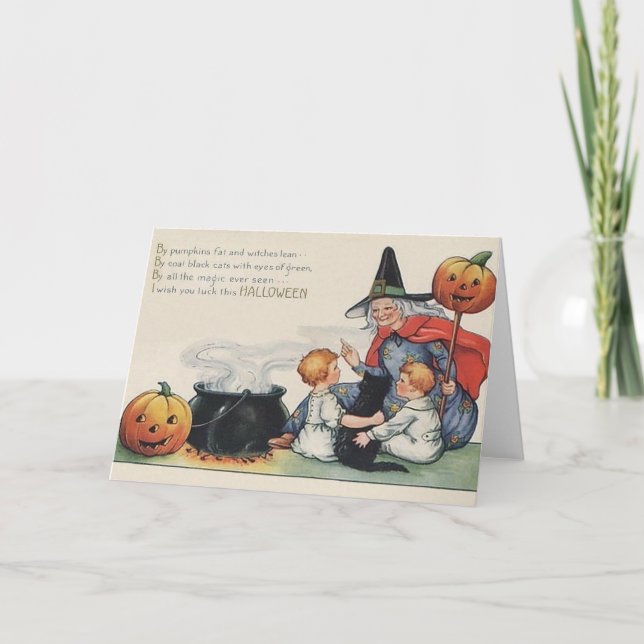 Vintage Halloween Luck Greeting Card (Front)