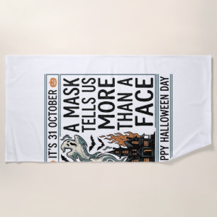 Vintage Halloween Mask Quote Vector Design_1 Beach Towel