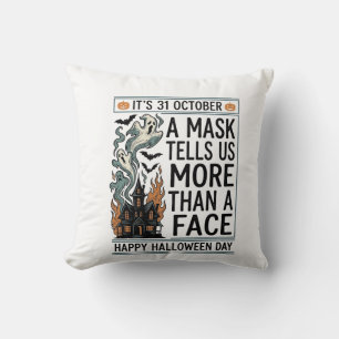 Vintage Halloween Mask Quote Vector Design_1 Cushion