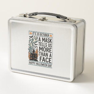 Vintage Halloween Mask Quote Vector Design_1 Metal Lunch Box