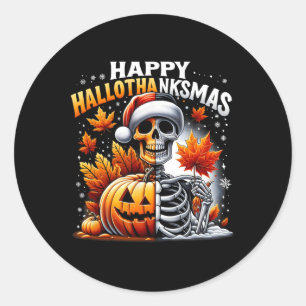 Vintage Halloween Merry Christmas Happy Hallothank Classic Round Sticker
