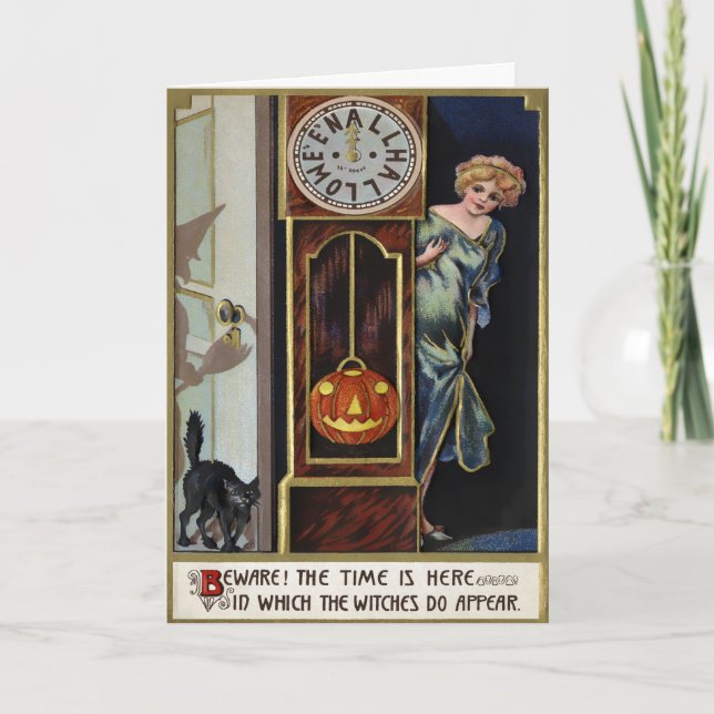 Vintage Halloween Midnight Witch Greeting Card  (Front)