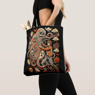 Vintage Halloween Monster Tote Bag Retro Horror
