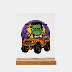 Vintage Halloween Monster Truck Pumpkin Shirt_1 Acrylic Sign