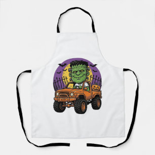 Vintage Halloween Monster Truck Pumpkin Shirt_1 Apron