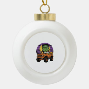 Vintage Halloween Monster Truck Pumpkin Shirt_1 Ceramic Ball Christmas Ornament