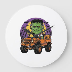 Vintage Halloween Monster Truck Pumpkin Shirt_1 Large Clock