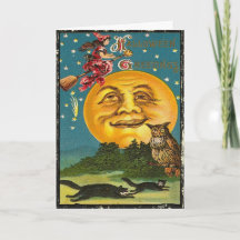 Vintage Halloween Moon Witch Greeting