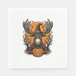 Vintage Halloween Moose Pumpkin Witch Hat Shirt_1 Napkin