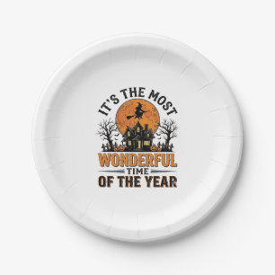 Vintage Halloween Most Wonderful Time Shirt Design Paper Plate