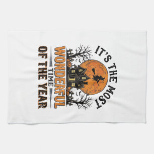 Vintage Halloween Most Wonderful Time Shirt Design Tea Towel