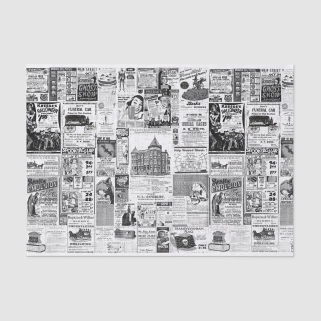 Vintage Halloween Newspaper Ads Tissue Paper (Front)