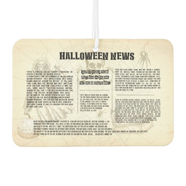 Vintage Halloween Newspaper Car Air Freshener (Front)