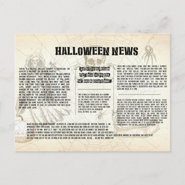 Vintage Halloween Newspaper Postcard (Front)