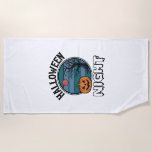 Vintage Halloween Night Pumpkin Tree Shirt Design_ Beach Towel