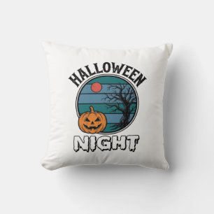 Vintage Halloween Night Pumpkin Tree Shirt Design_ Cushion