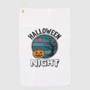 Vintage Halloween Night Pumpkin Tree Shirt Design_ Golf Towel