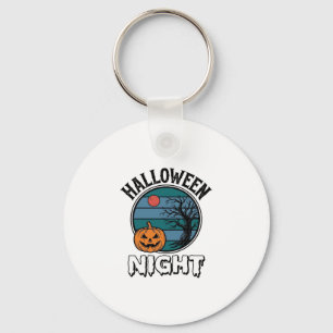 Vintage Halloween Night Pumpkin Tree Shirt Design_ Key Ring