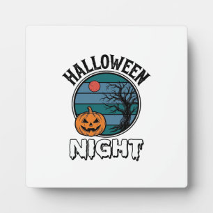 Vintage Halloween Night Pumpkin Tree Shirt Design_ Plaque