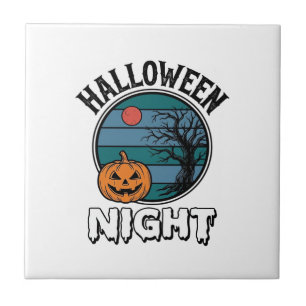 Vintage Halloween Night Pumpkin Tree Shirt Design_ Tile