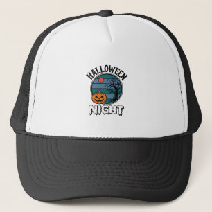 Vintage Halloween Night Pumpkin Tree Shirt Design_ Trucker Hat
