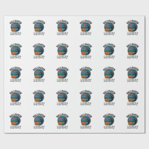 Vintage Halloween Night Pumpkin Tree Shirt Design_ Wrapping Paper