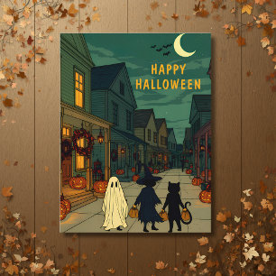Vintage Halloween Night Trick‑or‑Treat Postcard